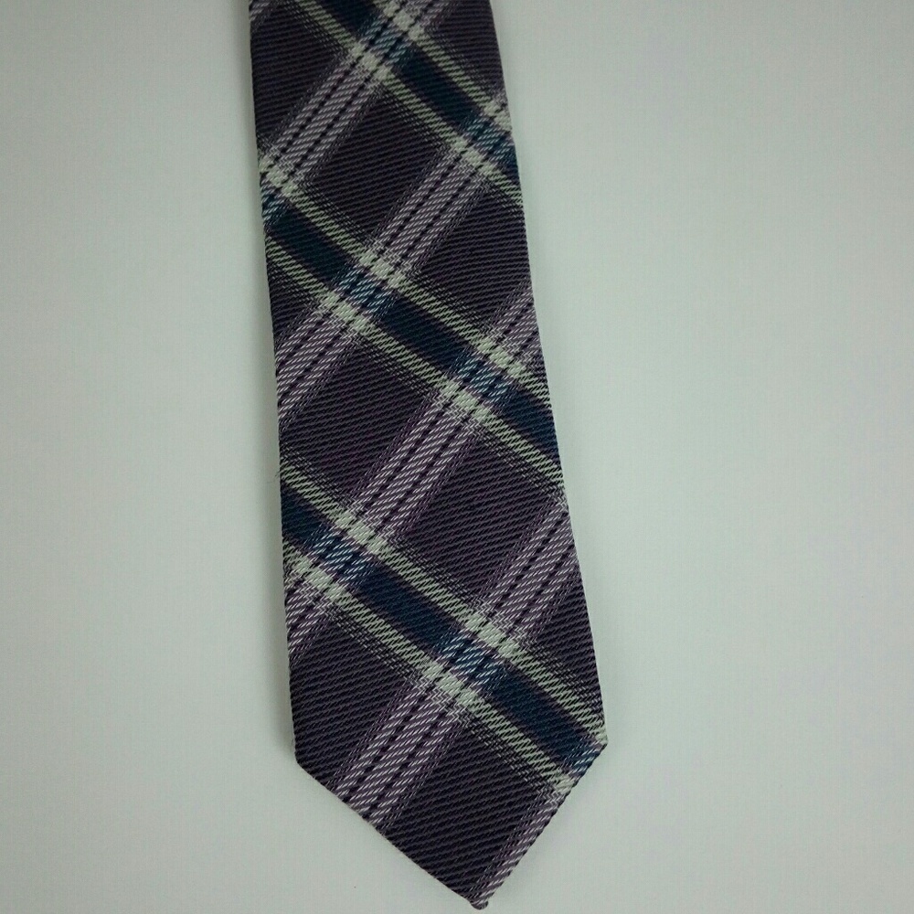DKNY Purple Plaid Skinny Silk Blend Tie